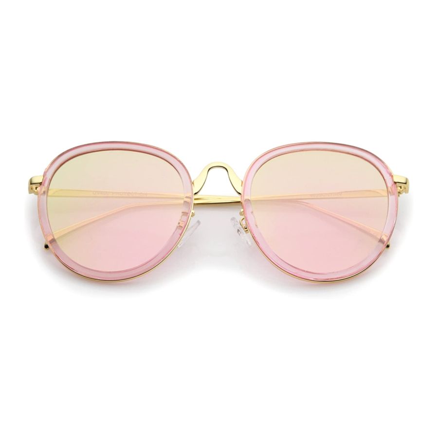 Modern Arched Bridge Slim Temple Colored Mirror Flat Lens Round Sunglasses 52mm