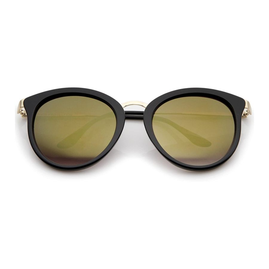 Modern Slim Metal Temple Colored Mirror Lens Cat Eye Sunglasses 54mm