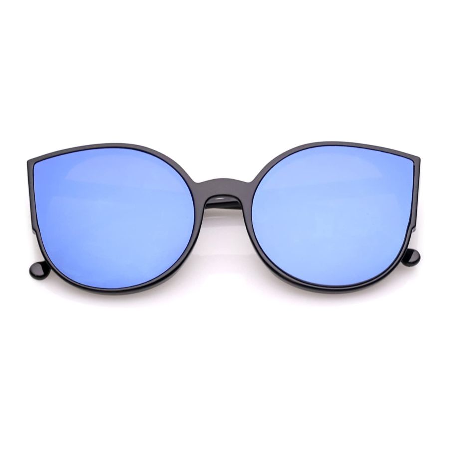 Women's Slim Arms Round Colored Mirror Flat Lens Cat Eye Sunglasses 56mm