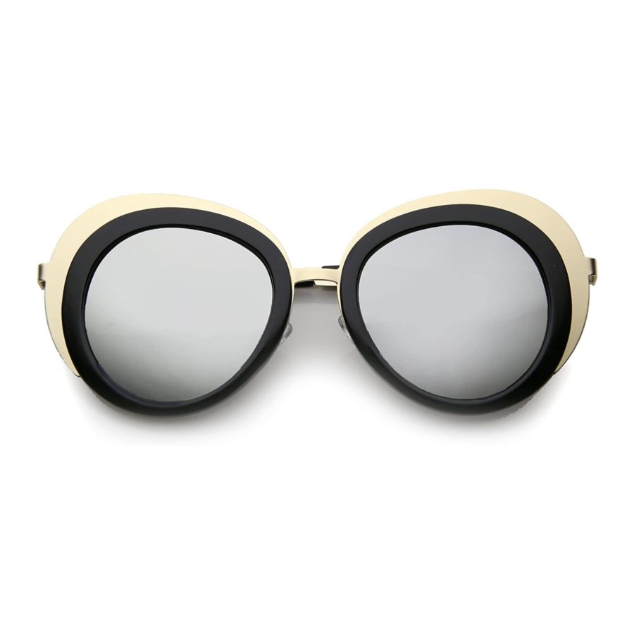 Women's Two-Tone Metal Backing Colored Mirror Lens Round Sunglasses 50mm
