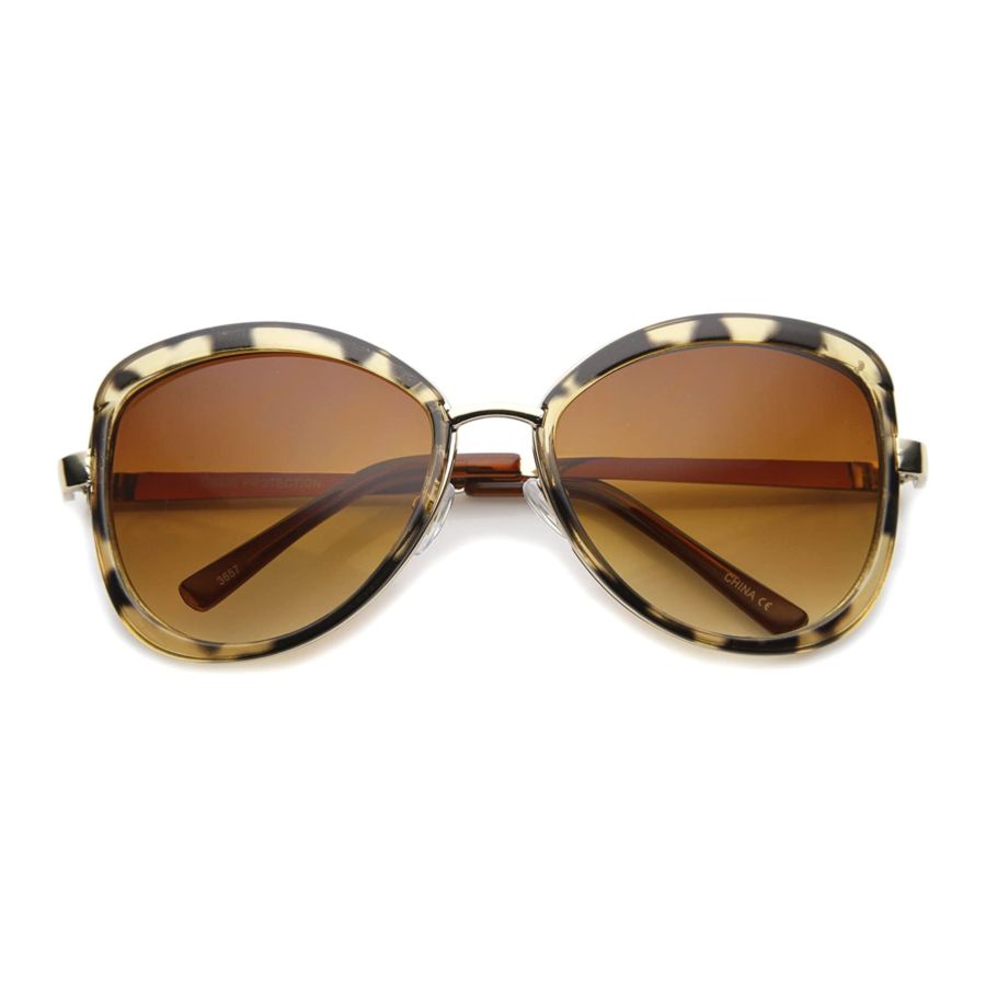 Glam Bow-Tie Metal Temple Gradient Tinted Lens Oversize Sunglasses 65mm