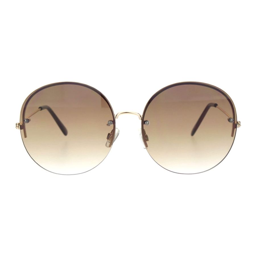 Round Circle Sunglasses Womens Half Metal Rim Oversized Fashion UV 400