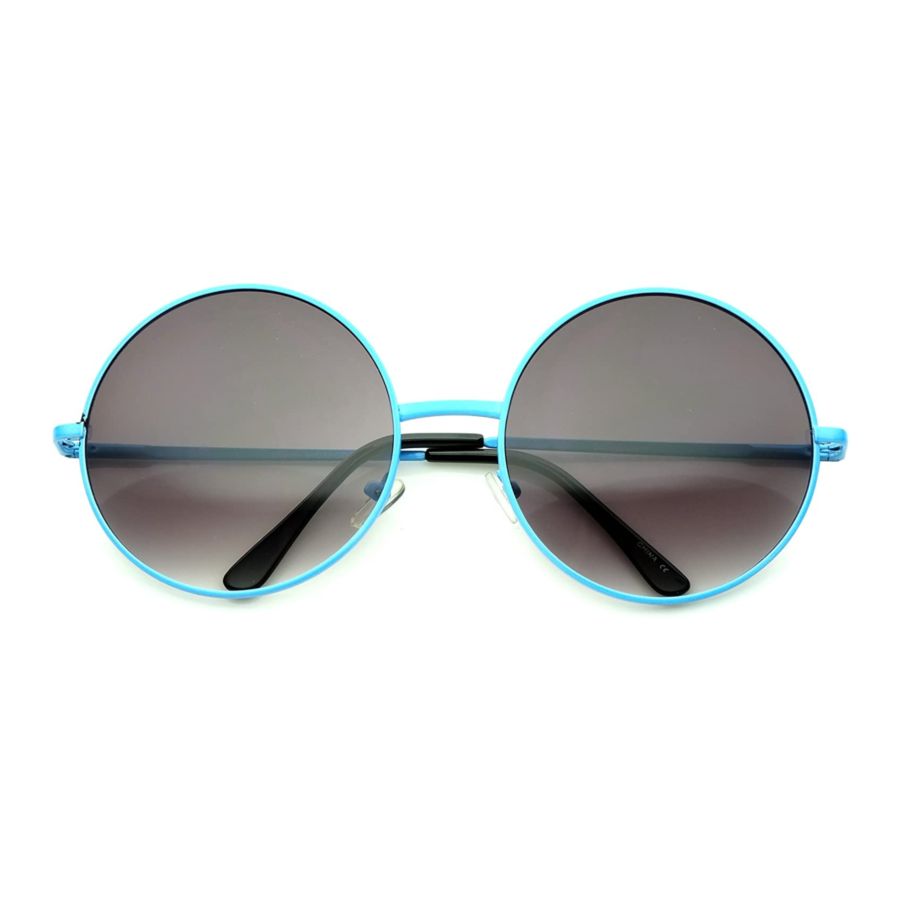 Super Oversize Slim Temple Neon Frame Round Sunglasses 61mm