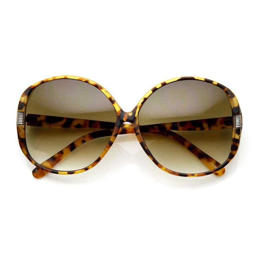 Womens Fashion Metal Accent Round Oversized Sunglasses (Matte Tortoise Green)