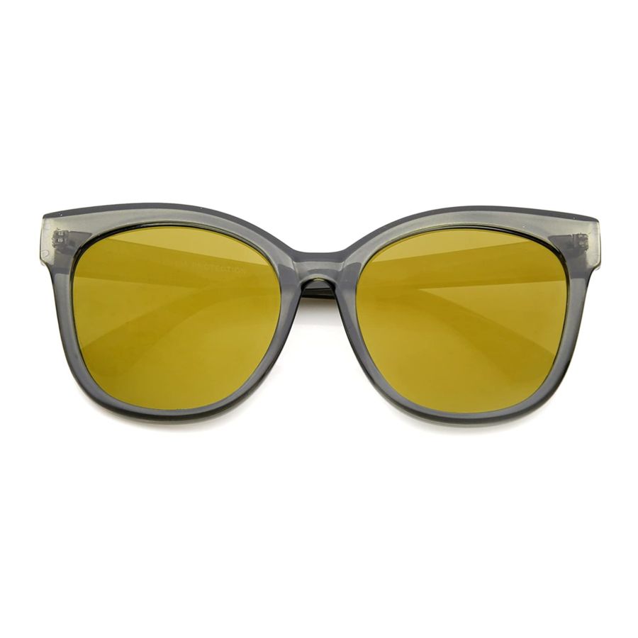 Women's Horn Rimmed Color Mirror Flat Lens Oversize Cat Eye Sunglasses 57mm