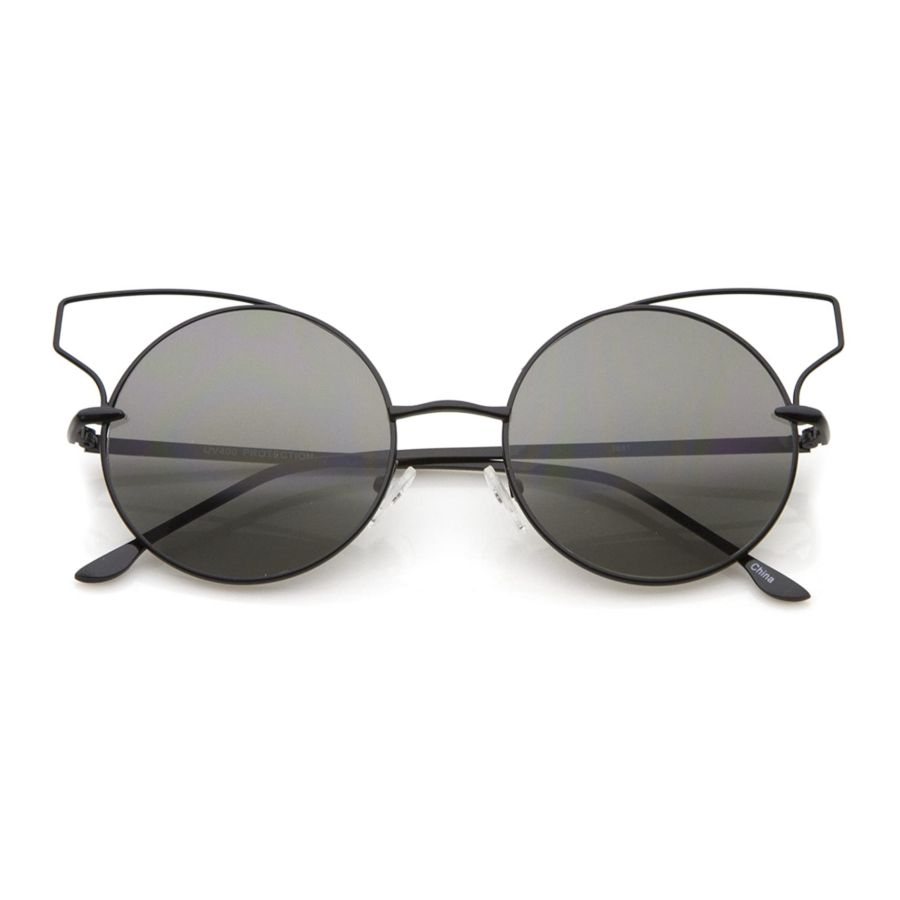 Women's Full Metal Open Design Frame Round Cat Eye Sunglasses 55mm