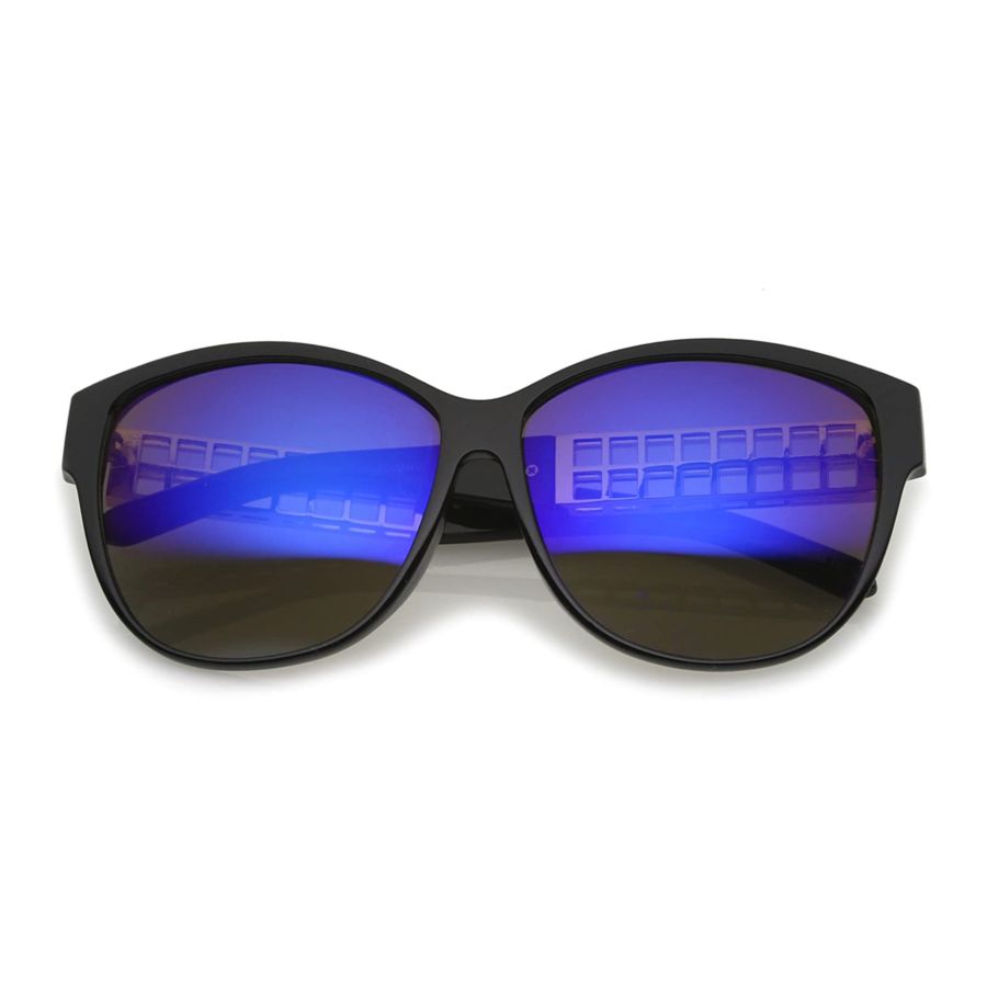 Oversize Horn Rimmed Metal Temple Mirror Square Lens Cat Eye Sunglasses 62mm