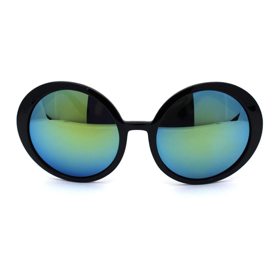 Womens Wizard Black Plastic Round Circle Hippie Sunglasses