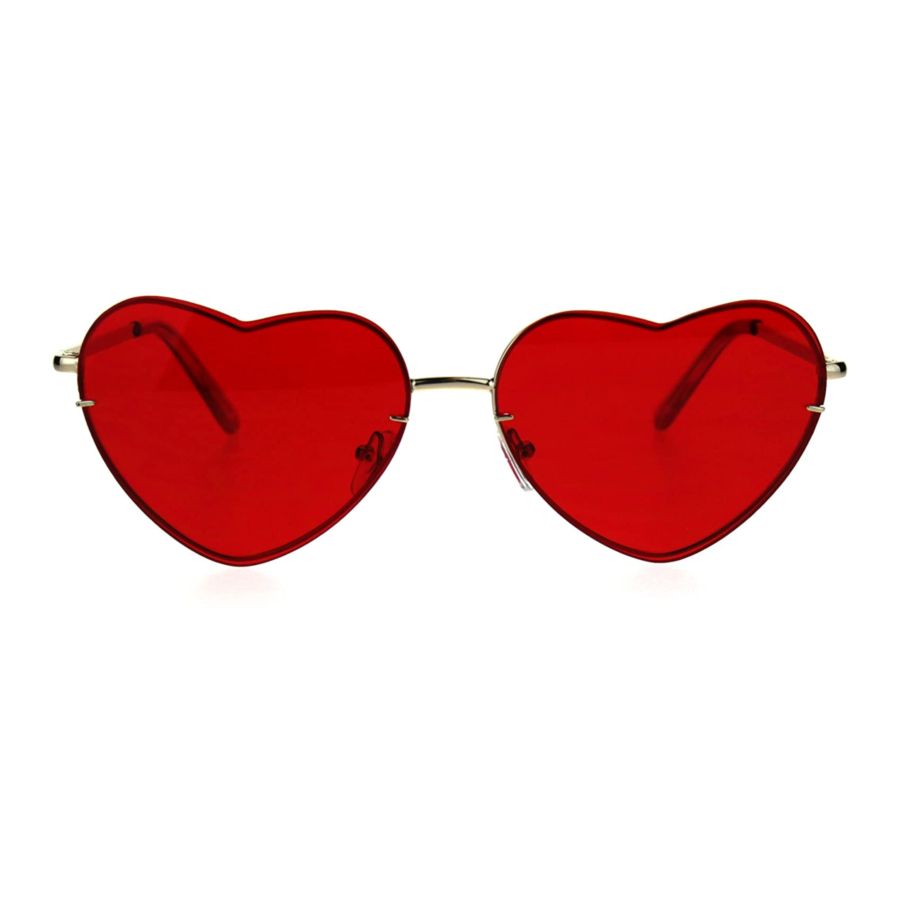 Womens Exposed Edge Rimless Heart Shape Hippie Color Lens Sunglasses