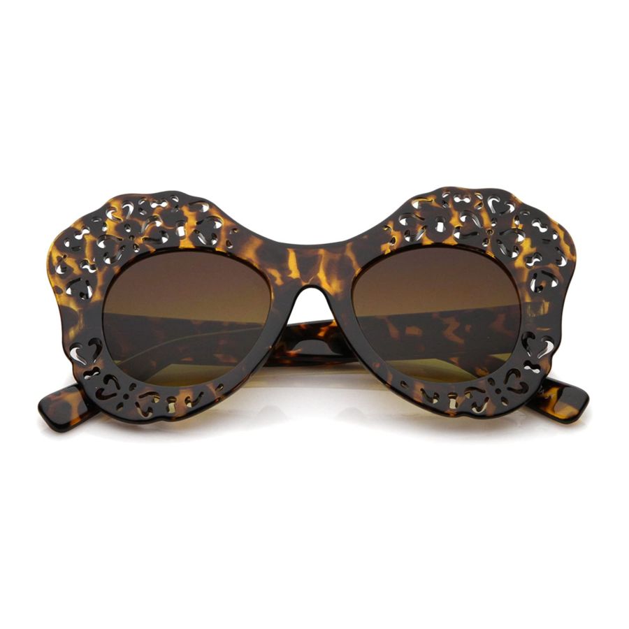 Women's Laser Cutout Frame Colored Mirror Lens Oversize Butterfly Sunglasses 49mm