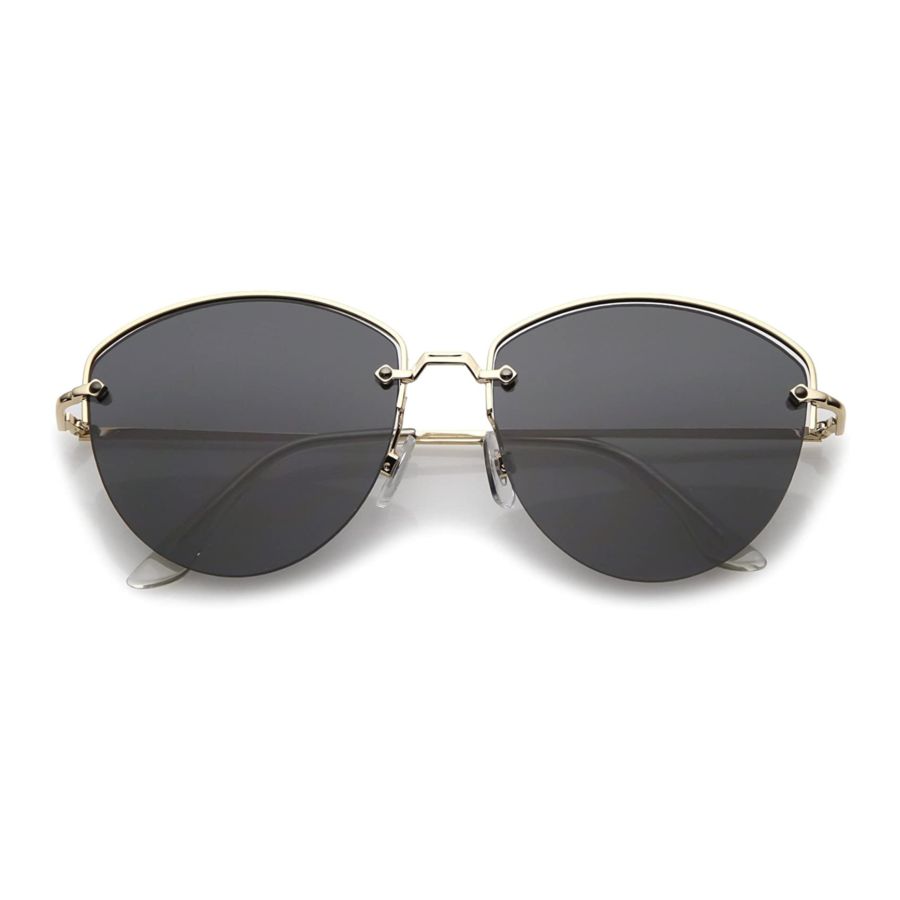 Modern Metal Nose Bridge Flat Lens Semi-Rimless Sunglasses 60mm