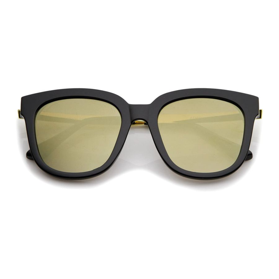 Modern Horn Rimmed Metal Temple Square Mirror Flat Lens Cat Eye Sunglasses 54mm