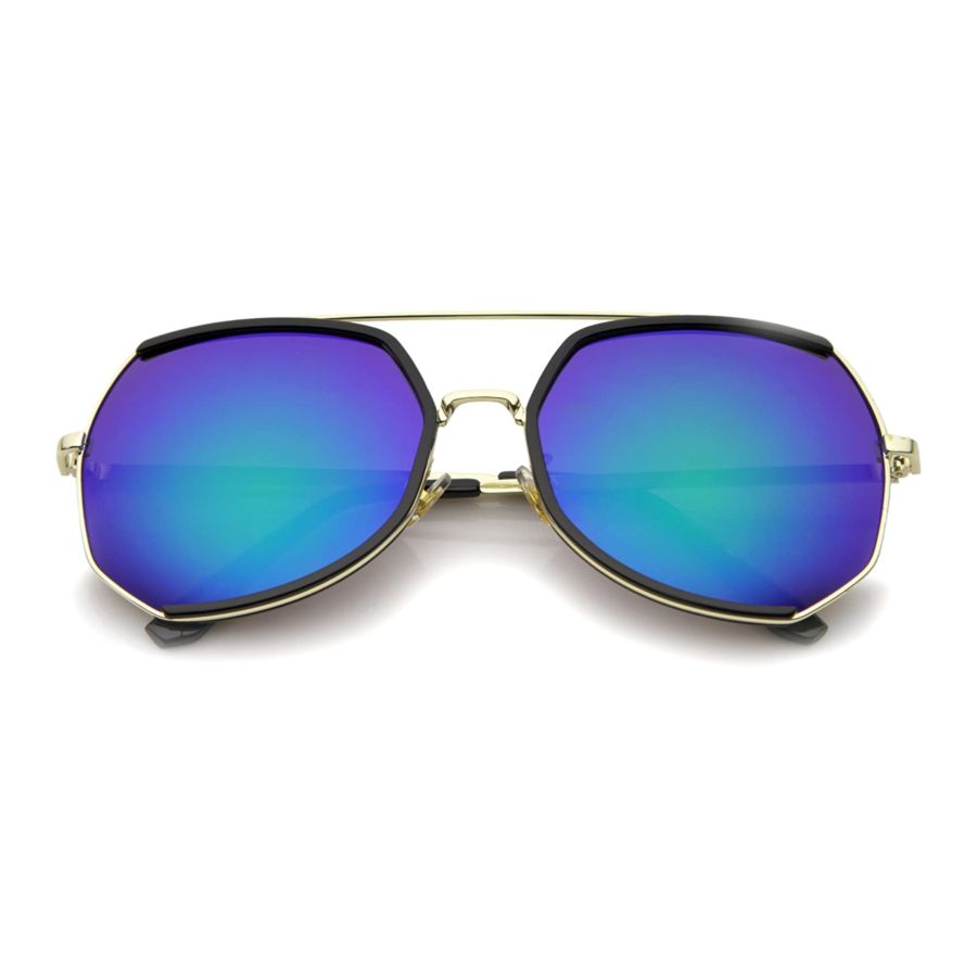 Womens Fashion Brass Metal Crossbar Mirror Lens Oversized Sunglasses 64mm