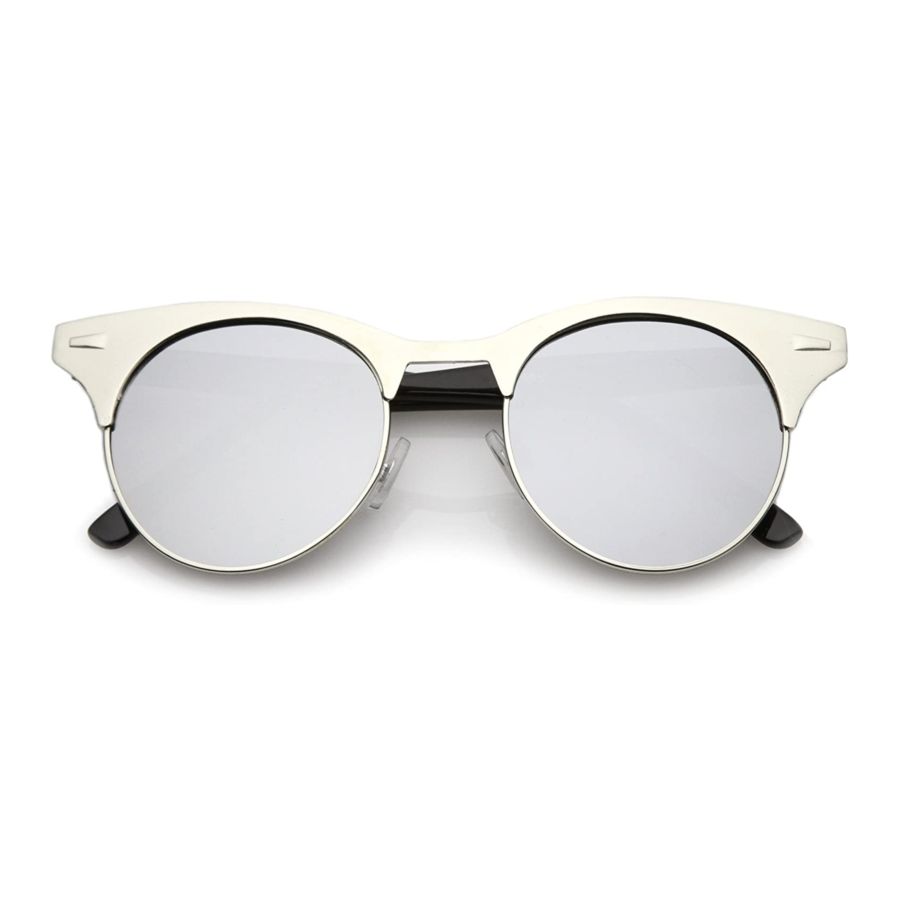 Women's Matte Finish Horn Rimmed Round Flat Lens Cat Eye Sunglasses 49mm