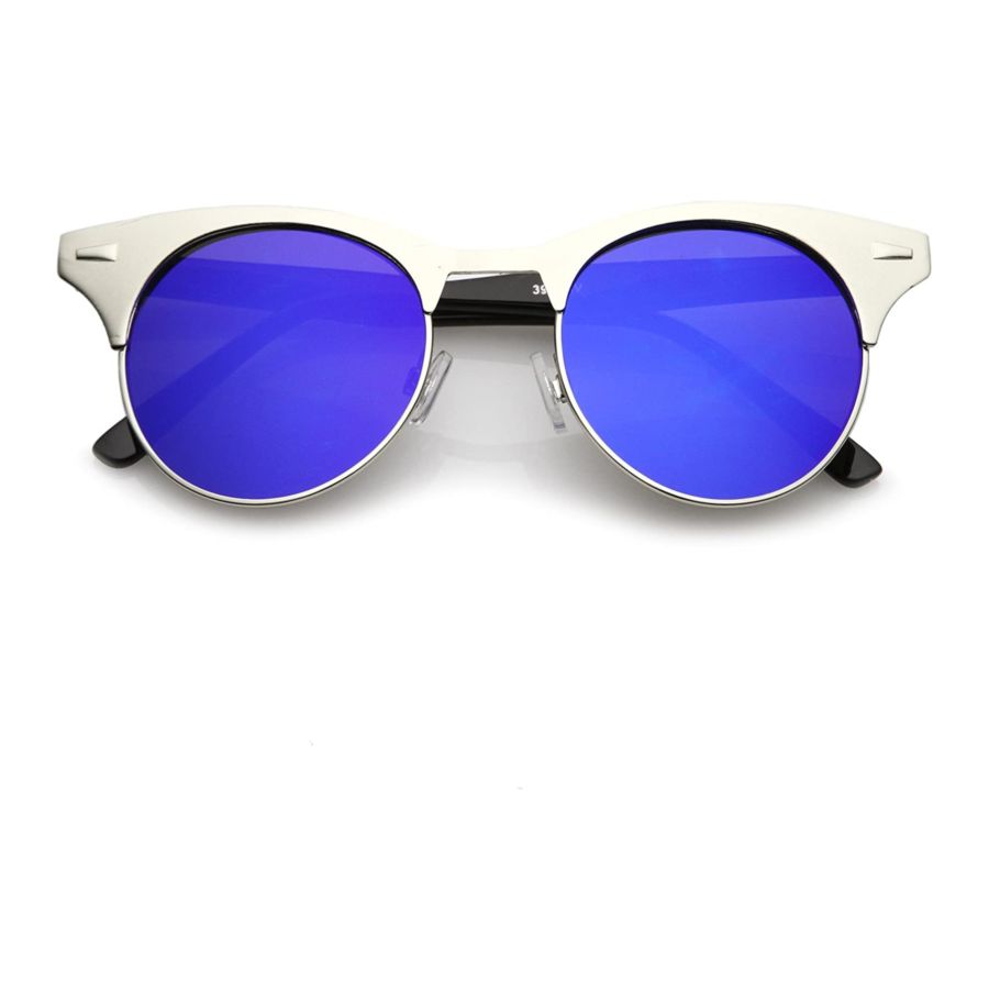 Women's Matte Finish Horn Rimmed Round Flat Lens Cat Eye Sunglasses 49mm