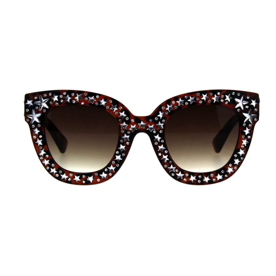 Star Engrave Bling Thick Horn Rim Womens Diva Sunglasses