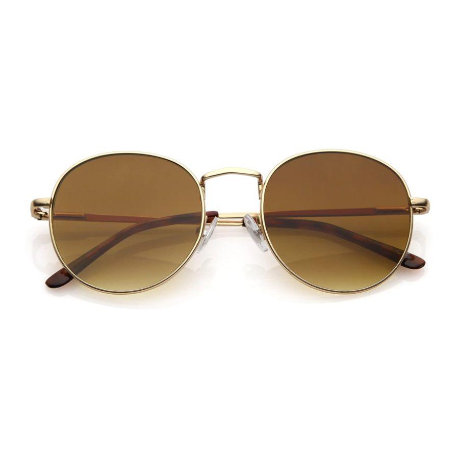Classic Slim Metal Neutral Colored Flat Lens Round Sunglasses 50mm