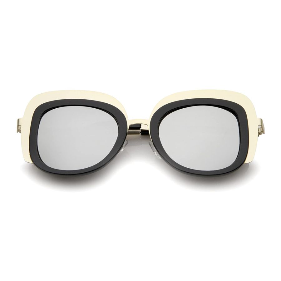 Oversize Metal Frame Border Colored Mirror Lens Square Sunglasses 43mm