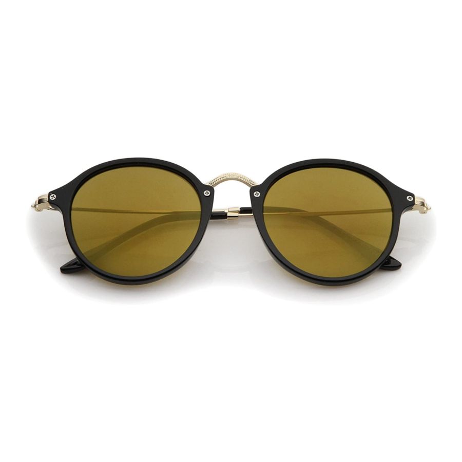 Iconic Classic Thin Metal Temple Colored Mirror Lens Round Sunglasses 49mm