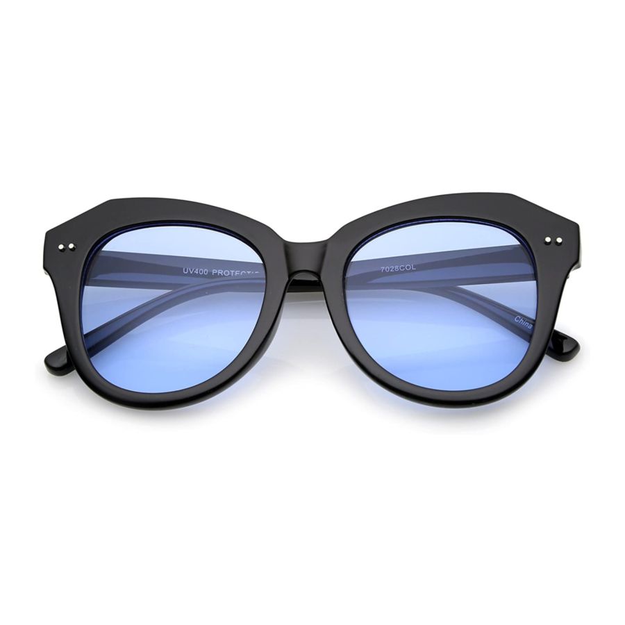 Women's Oversize Horn Rimmed Round Lens Cat Eye Sunglasses 52mm