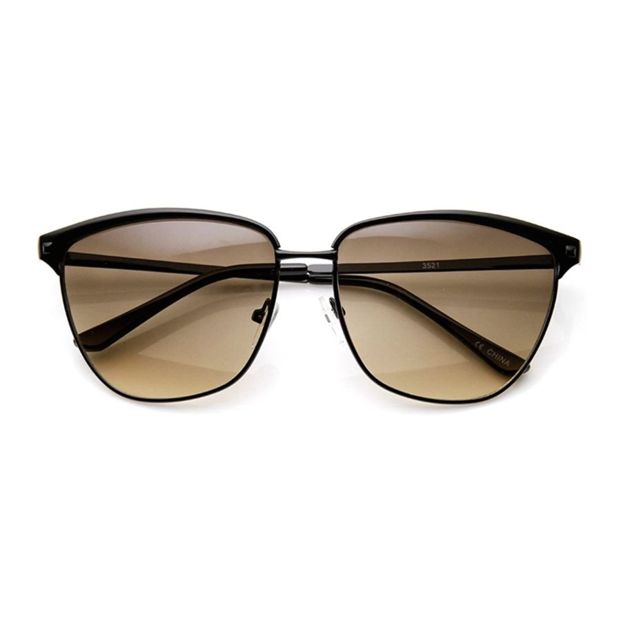 Womens Fashion Full Metal Frame Animal Print Horn Rimmed Sunglasses (Shiny-Black Smoke)