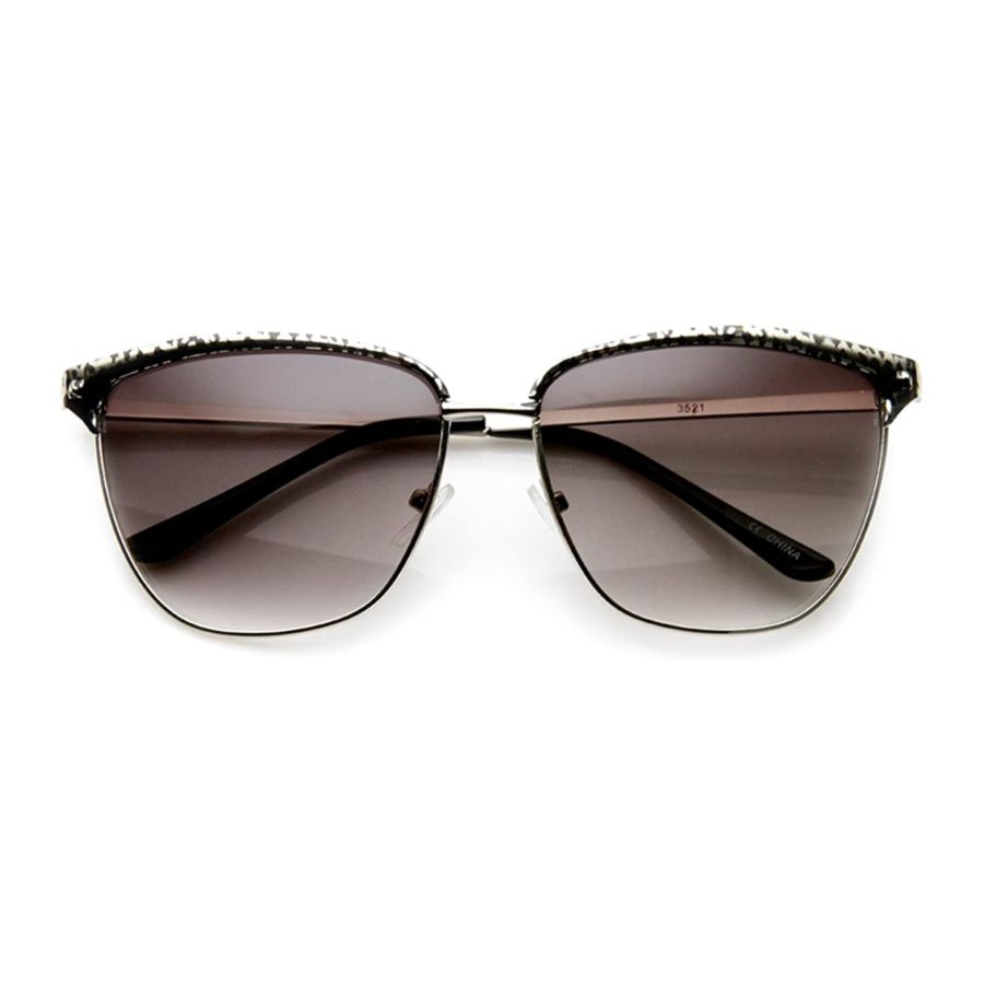 Womens Fashion Full Metal Frame Animal Print Horn Rimmed Sunglasses (Silver-Leopard Lavender)